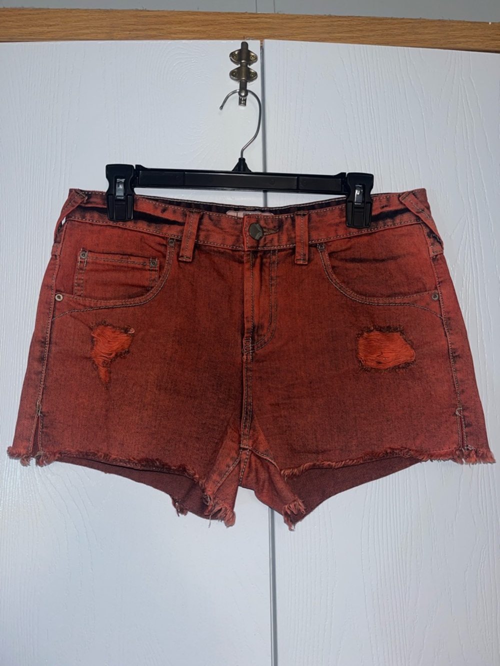 Free People Orange Black Acid Washed Distressed Denim Shorts